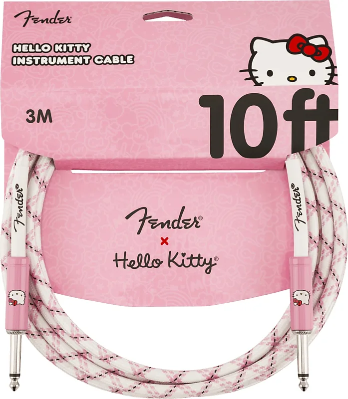 Fender X Hello Kitty Official 10' ft Cable Woven White/Pink