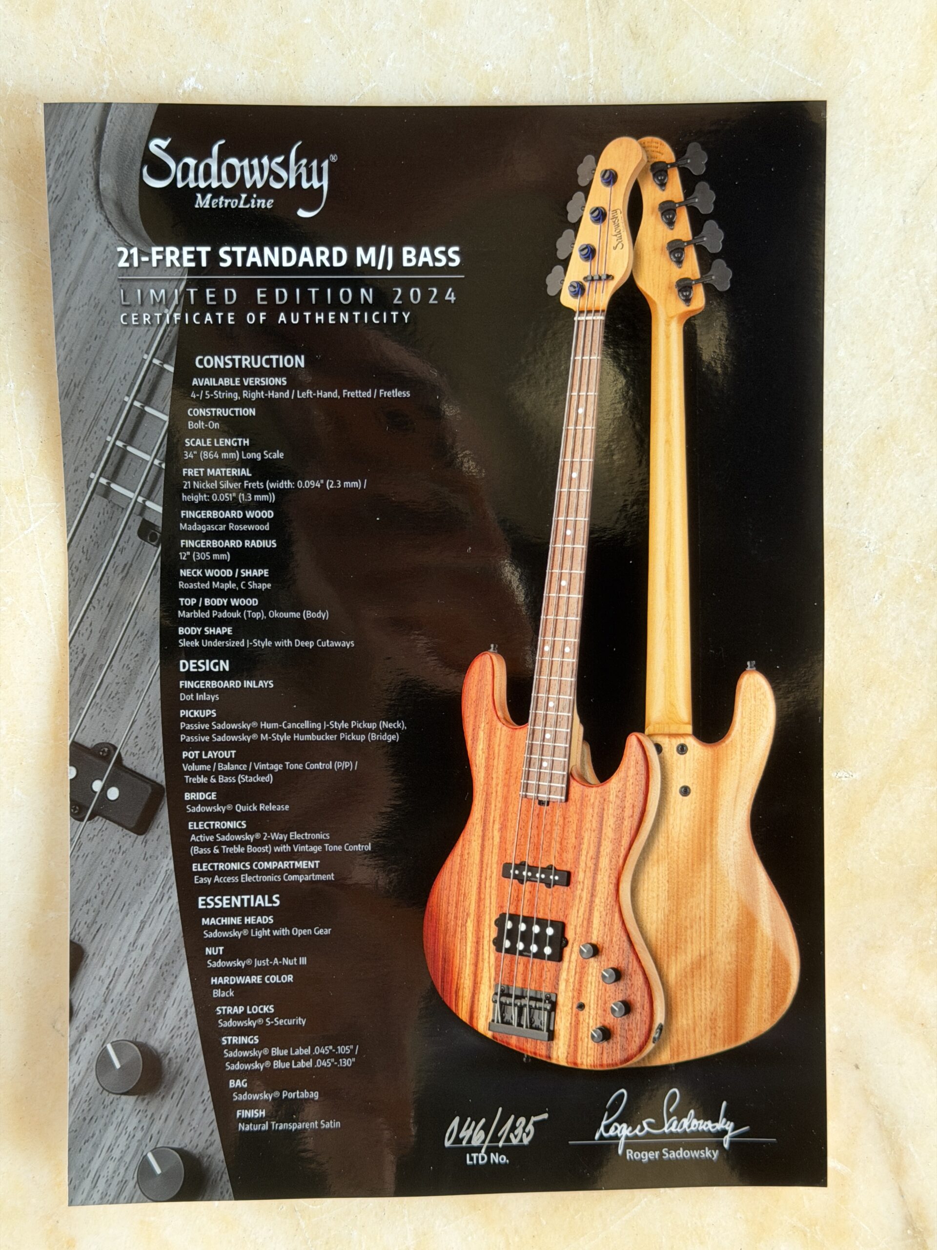 Sadowsky MetroLine Bass 4 21 MJ LTD 2024 - immagine 10