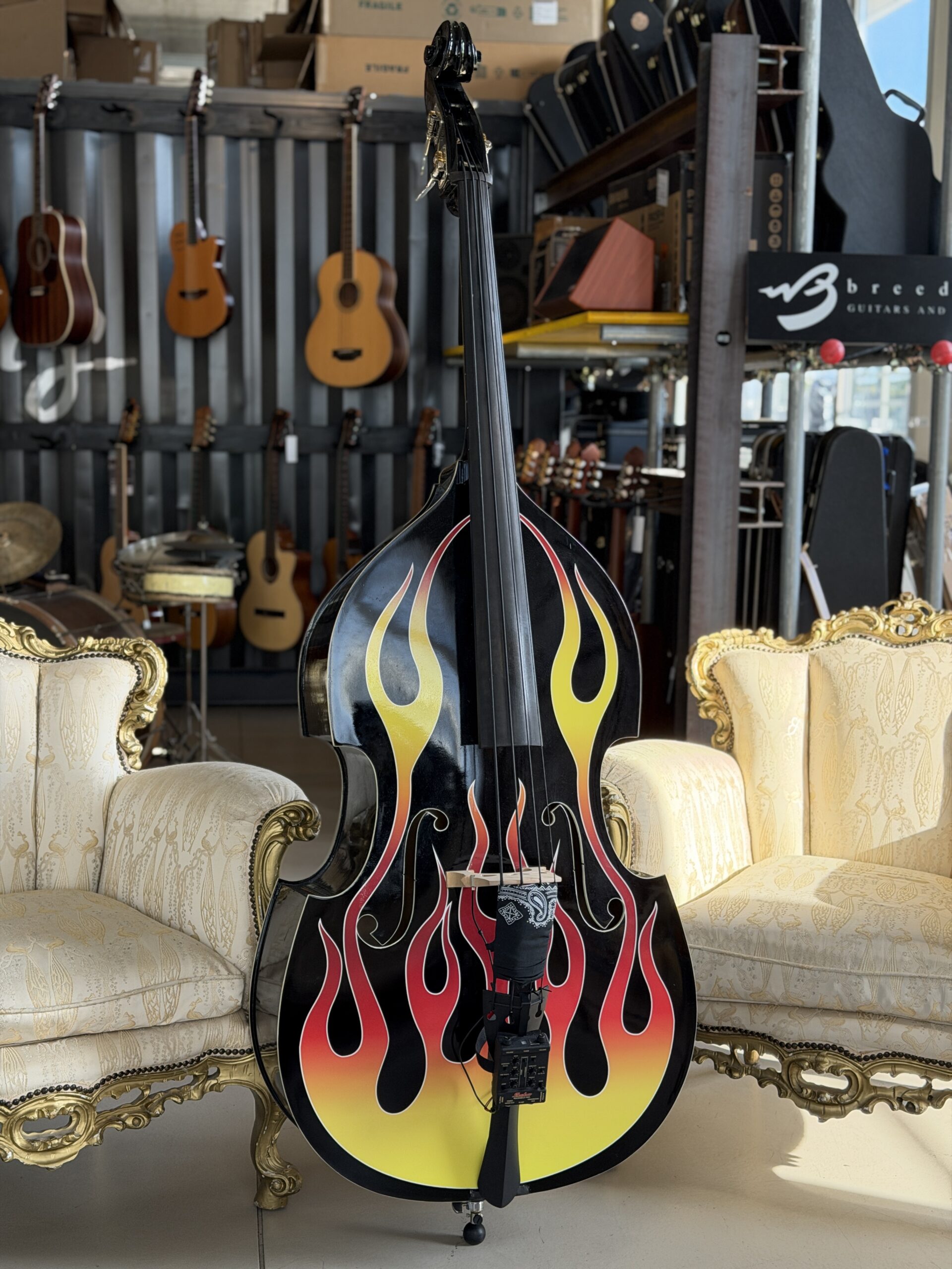 Thomann Rockabilly Double Bass 3/4 Flames + Shadow SH RB-PRO Rockabilly System
